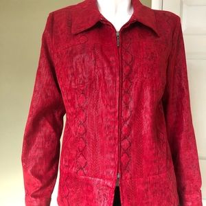 N0013 Erin London Red Jacket Women M Faux snakeskin